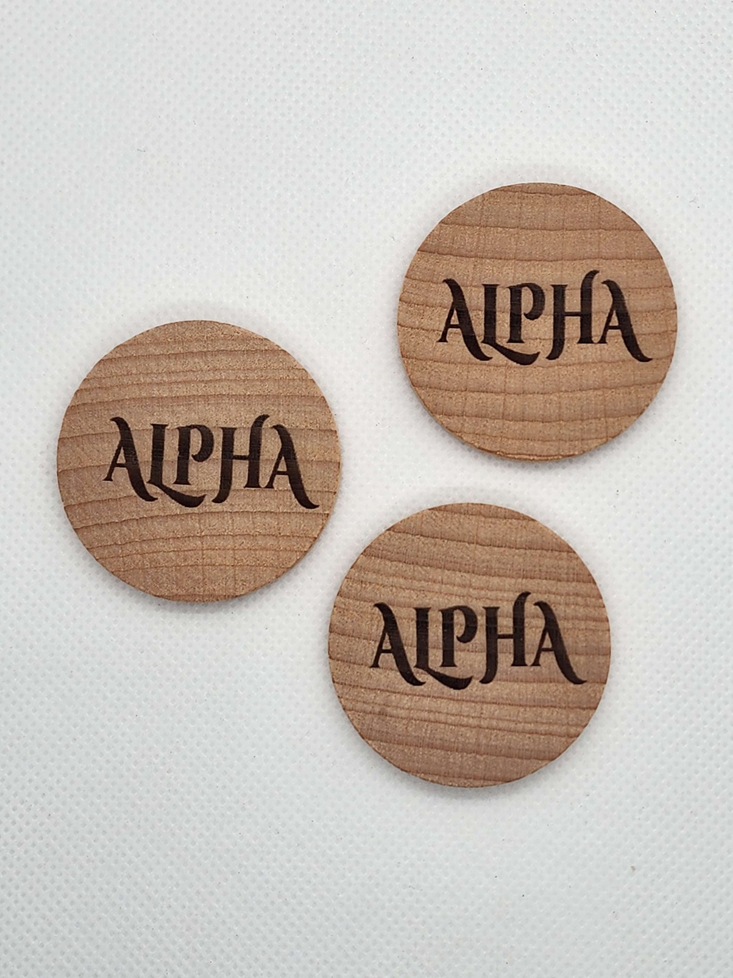 Alpha Set of 3 Wood Coins